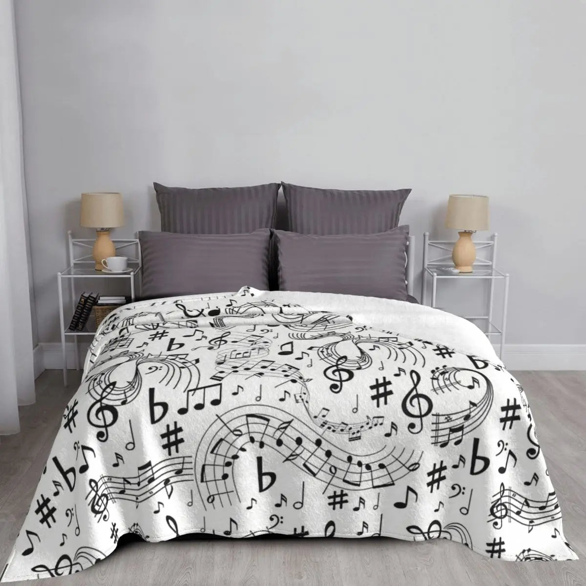 Music Notes White Throw Blanket