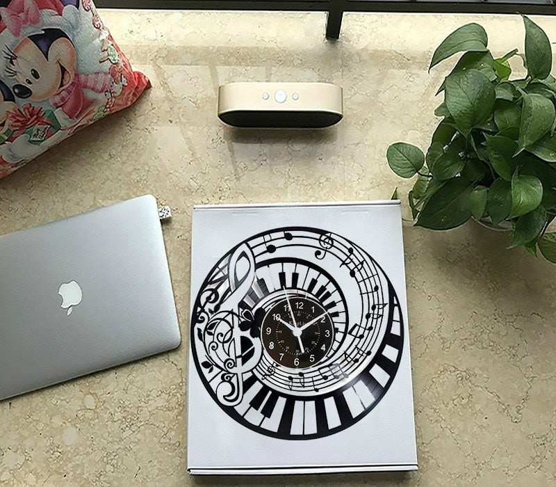 Piano Keys Treble Clef Wall Clock