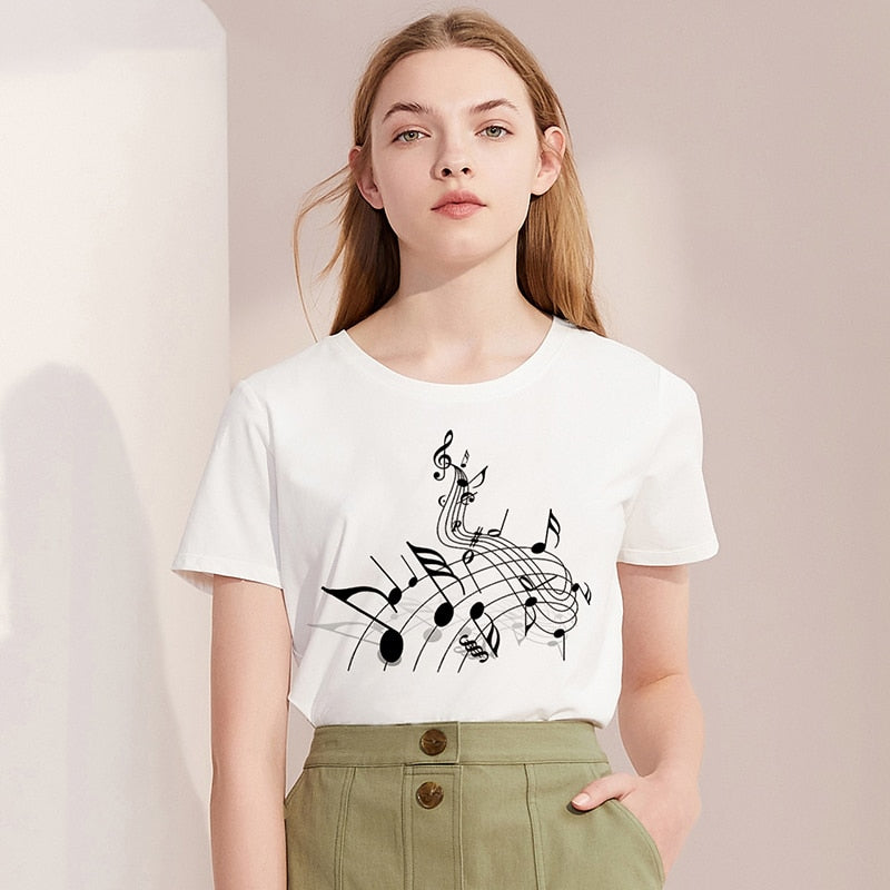 Music Notes White T-shirt