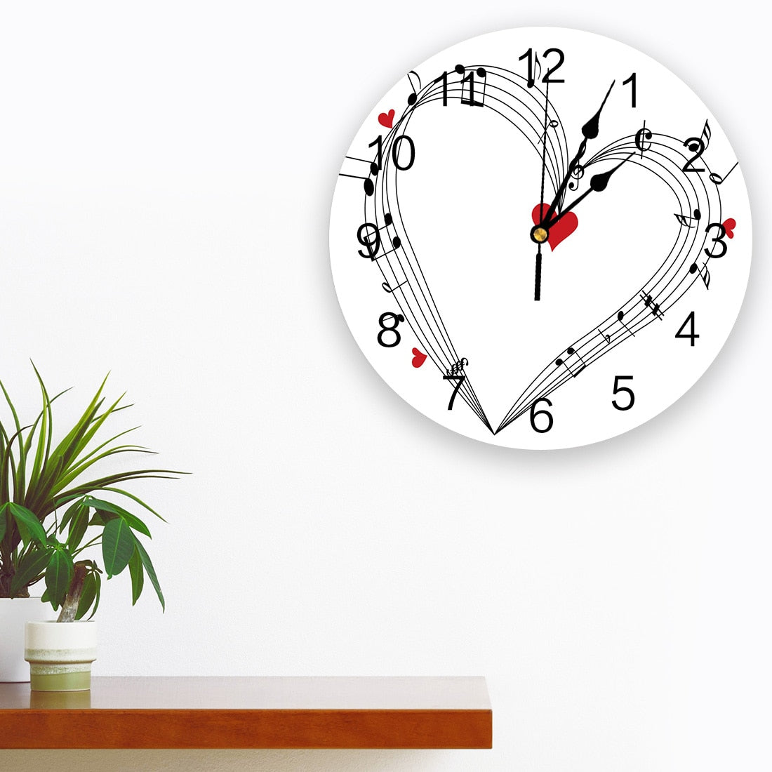 Music Notes Red Heart Wall Clock