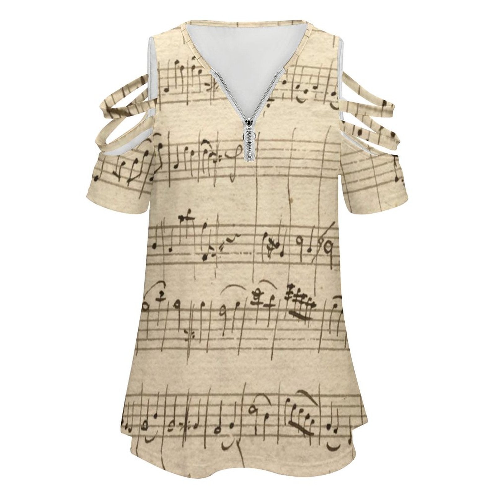 Music Note V Neck Zip T-shirt