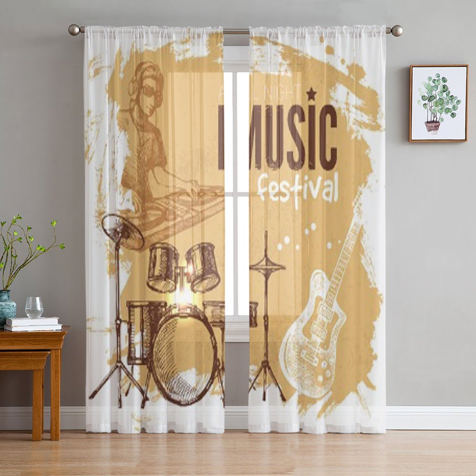 Music Vintage Background Curtains