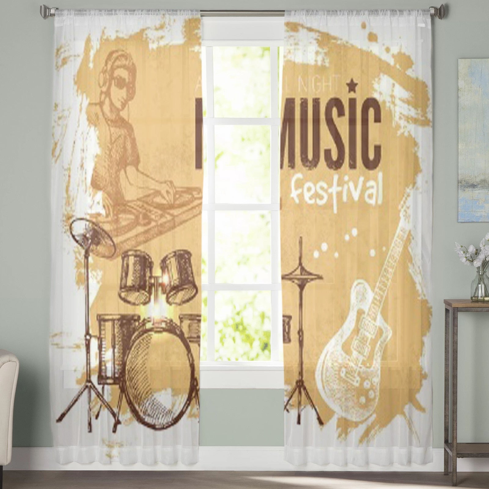 Music Vintage Background Curtains