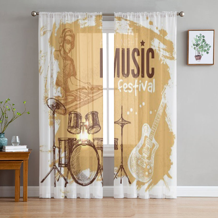 Music Vintage Background Curtains