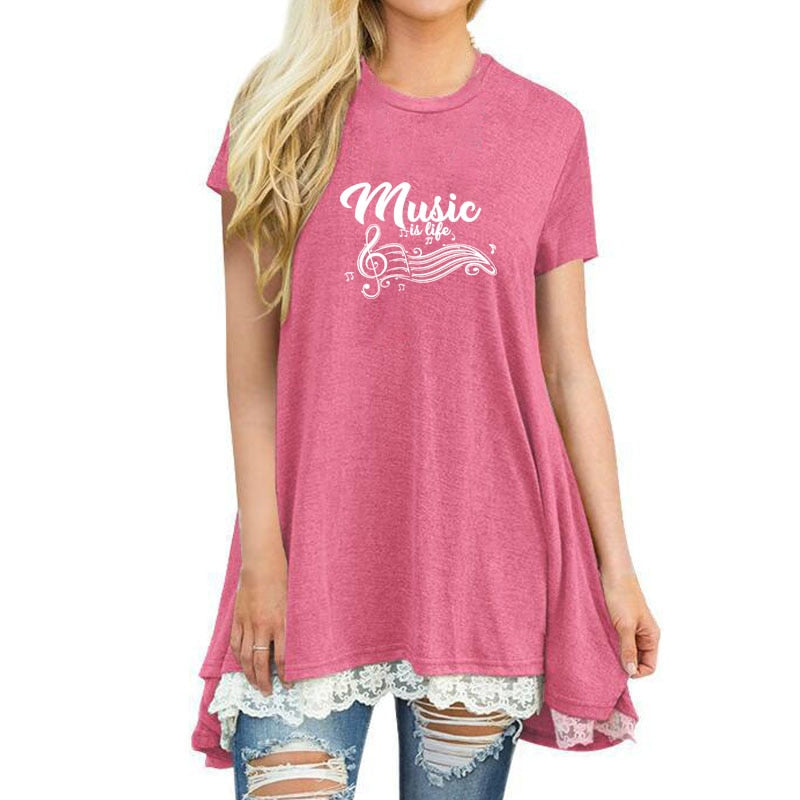 Music is Life Splice Lace Casual Dress