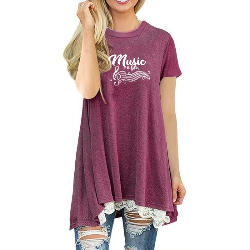 Music is Life Splice Lace Casual Dress