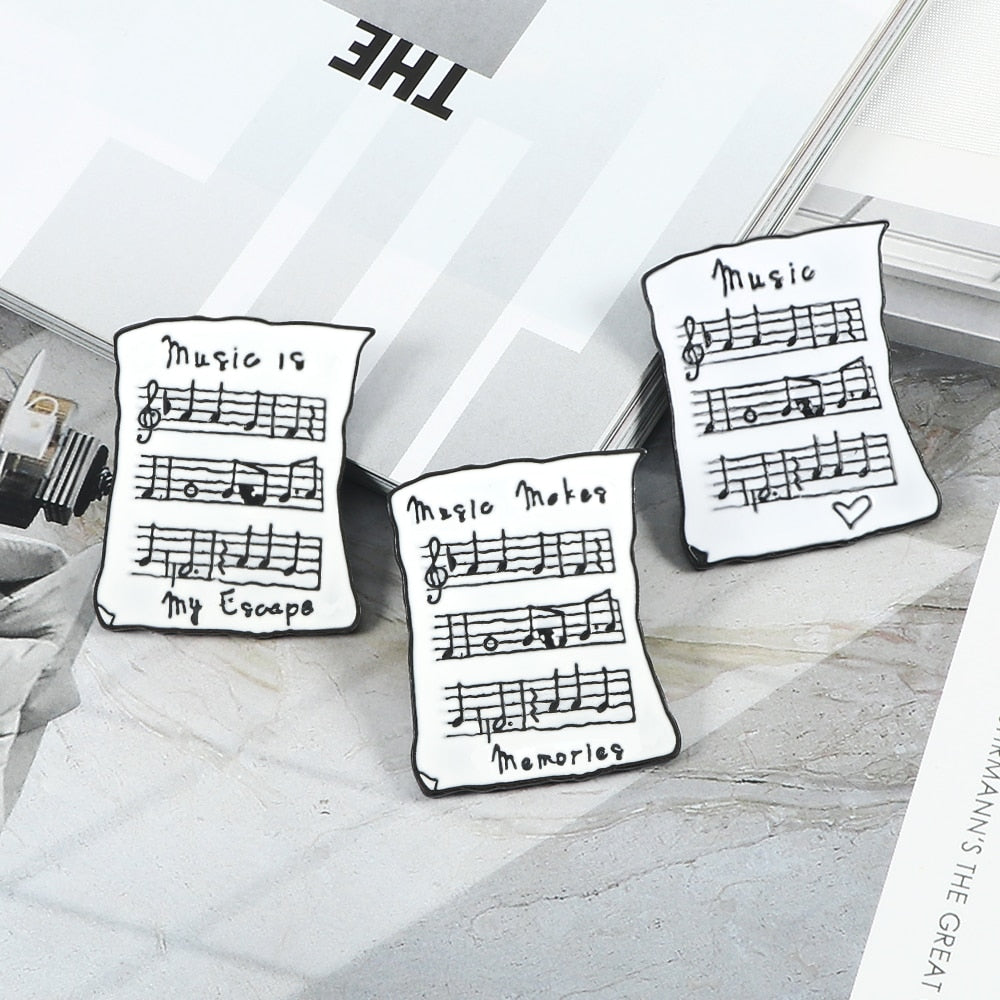 Music Notes White Sheet Brooch