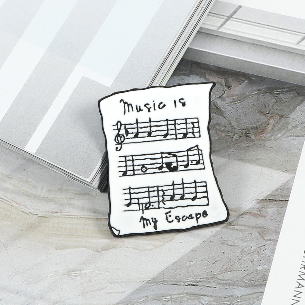 Music Notes White Sheet Brooch