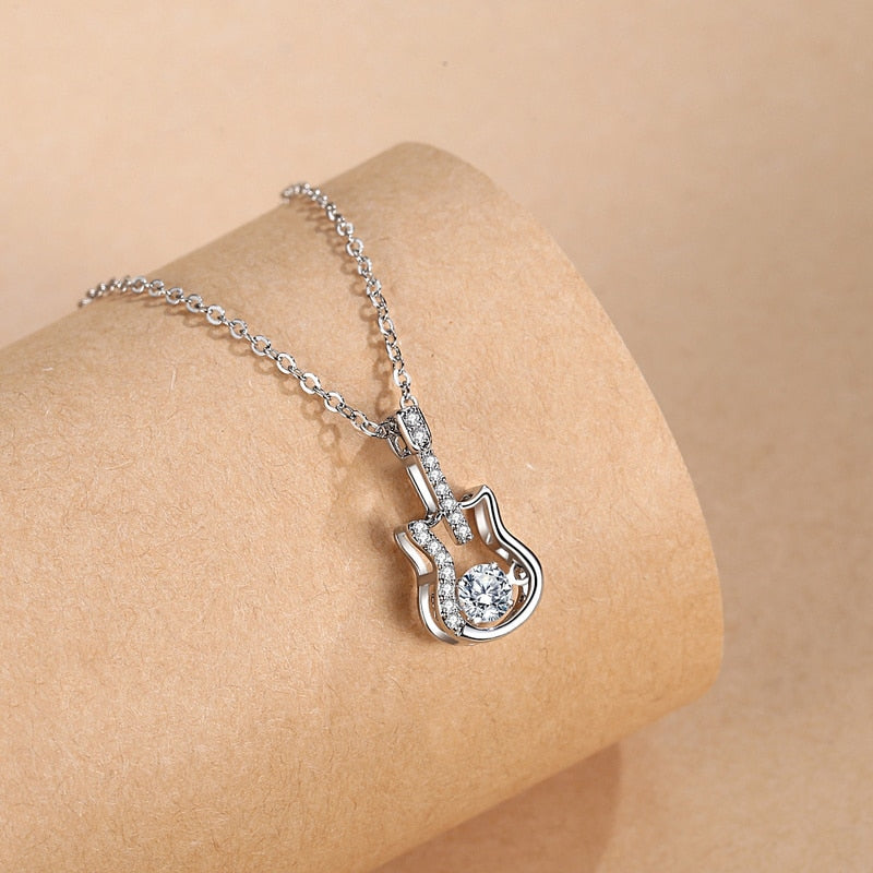 Musical Guitar Zircon Pendant Necklace