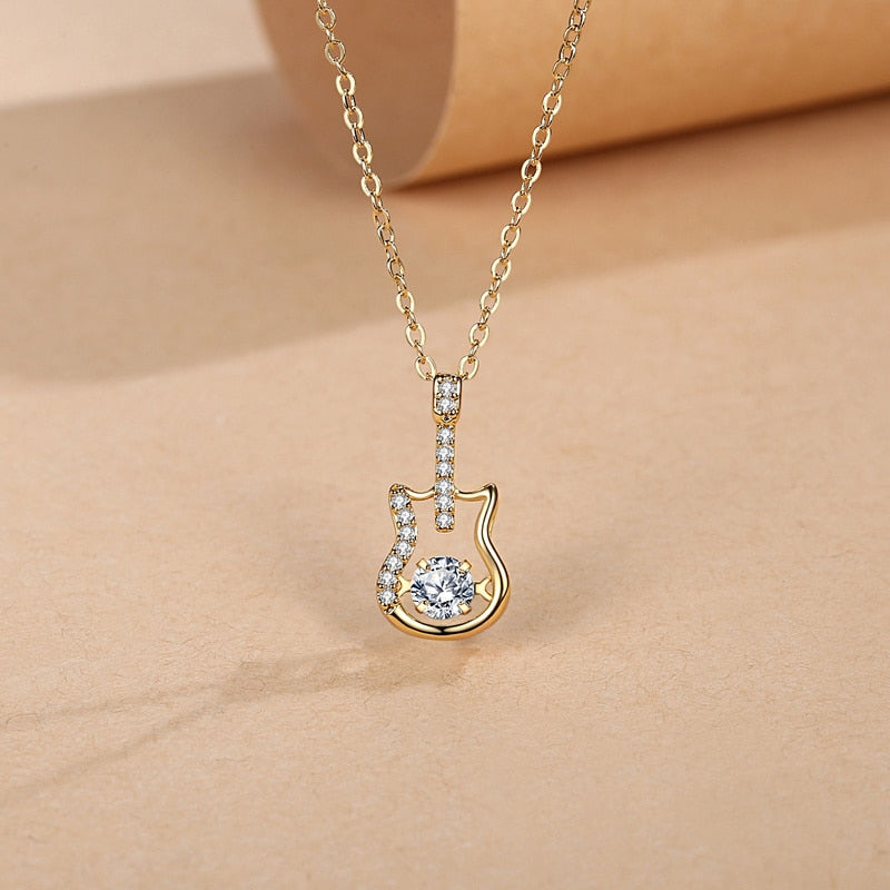 Musical Guitar Zircon Pendant Necklace