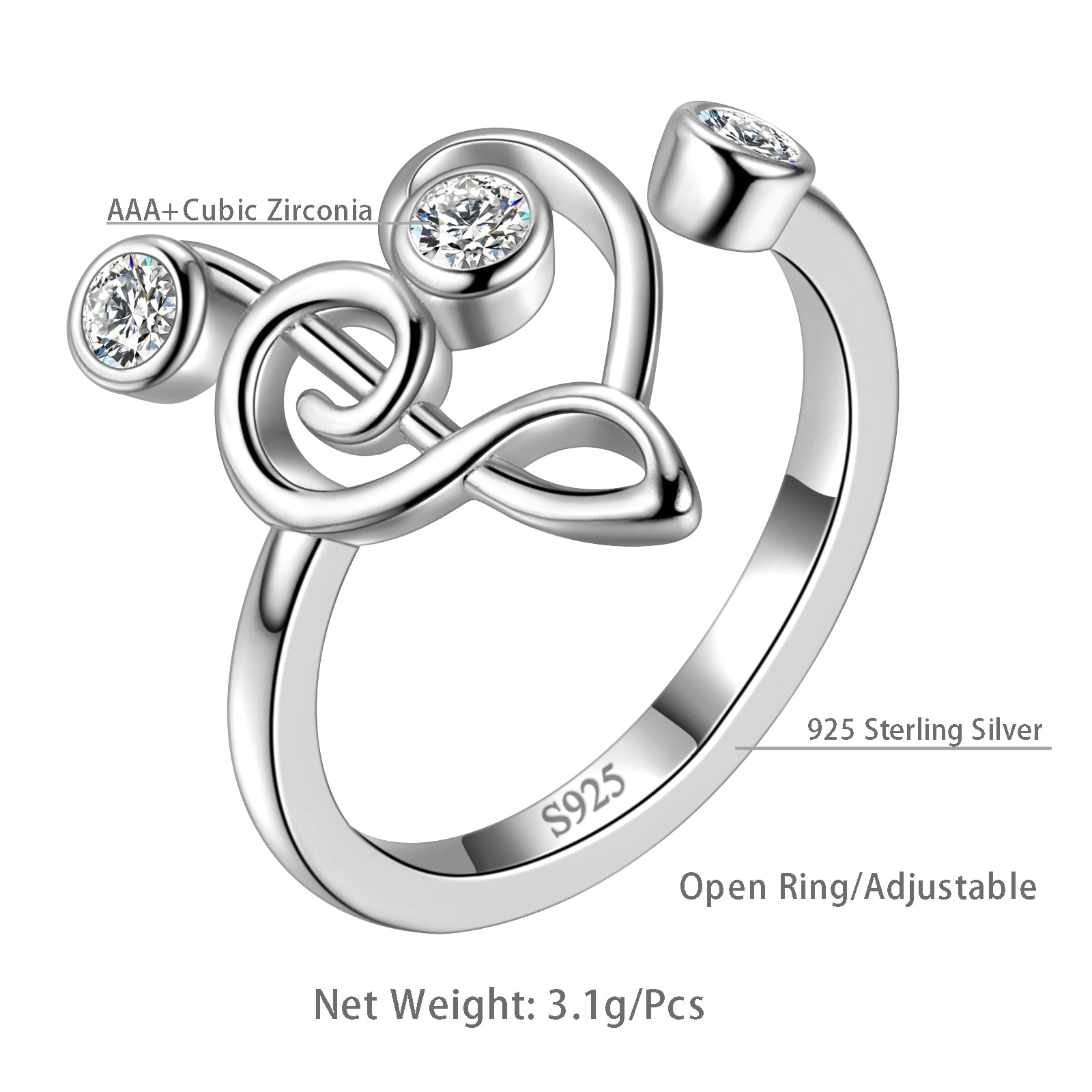 Sparkling Adjustable Music Heart Ring