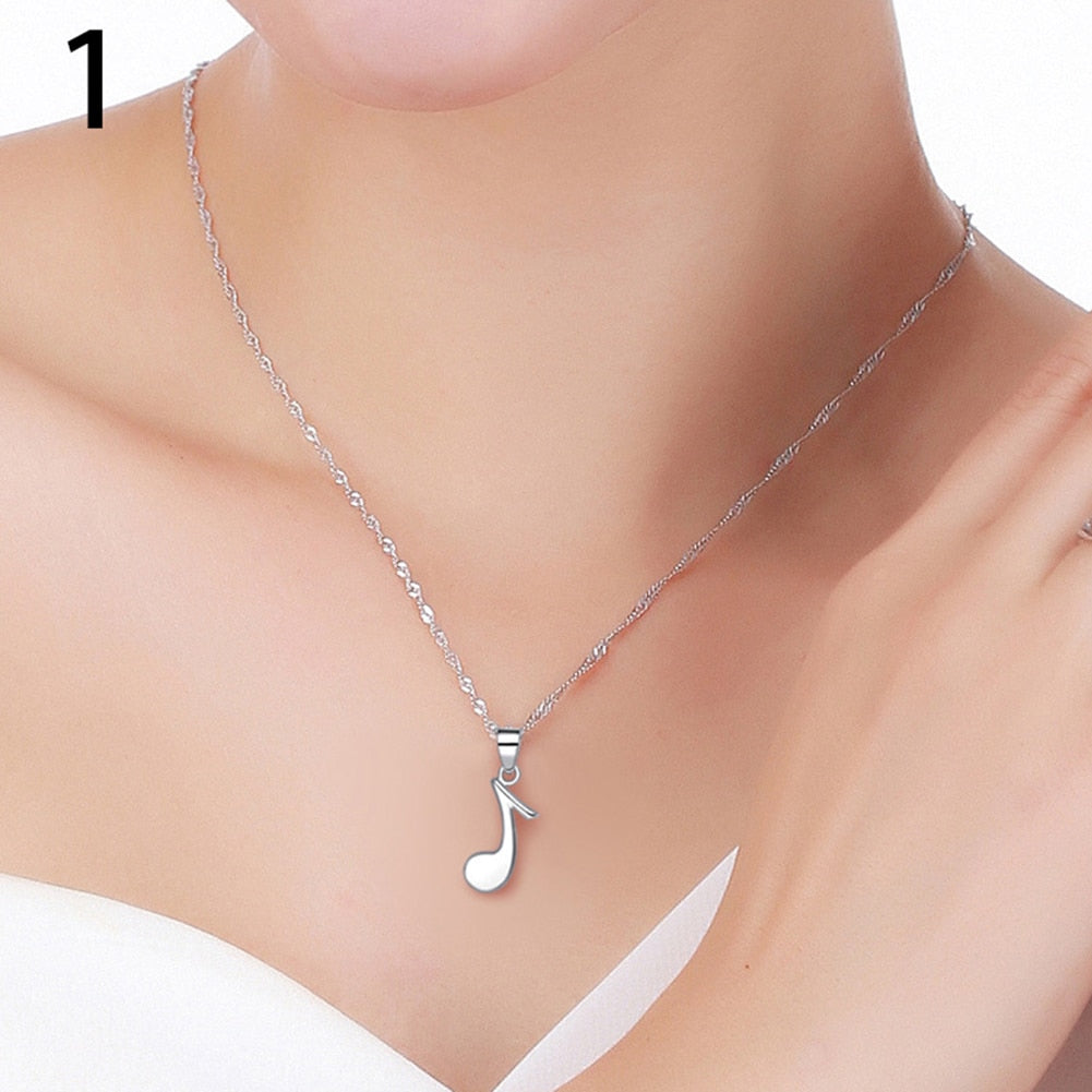 Musical Note Silver Couple Necklace