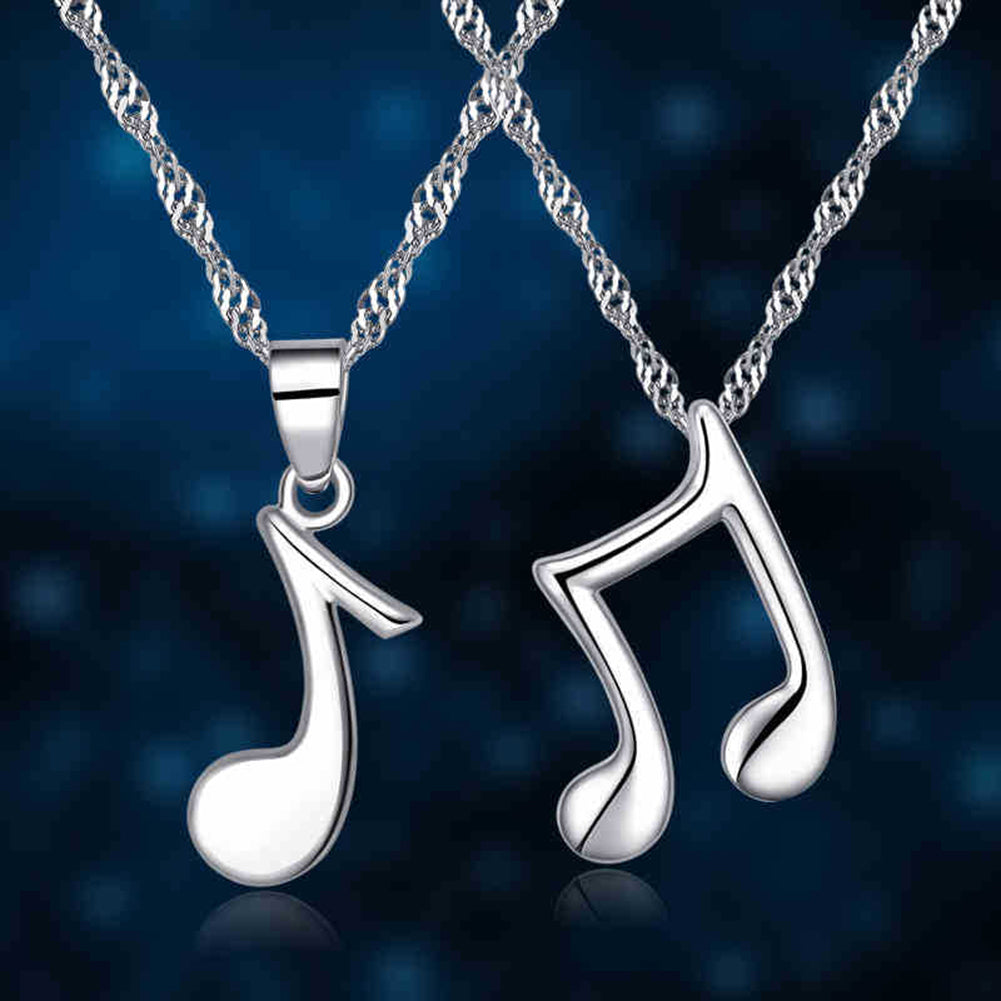 Musical Note Silver Couple Necklace