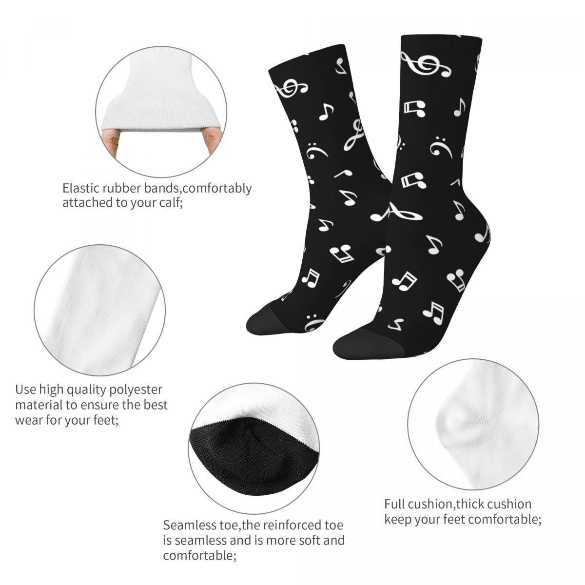 B&W Music Notes Socks