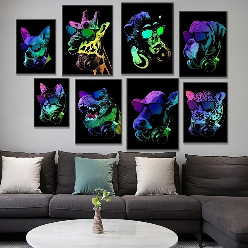 Colorful Animal Headphone Canvas Art