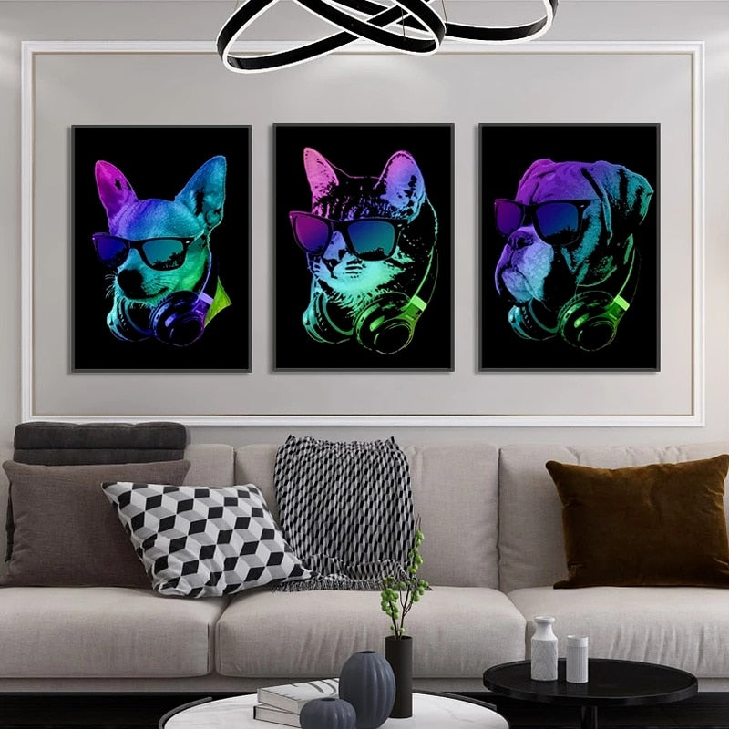 Colorful Animal Headphone Canvas Art
