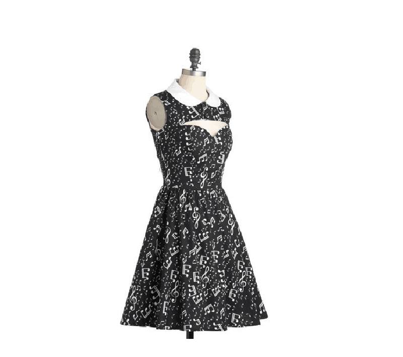 Musical Note Collar Dresses Retro Hollow Out Chest