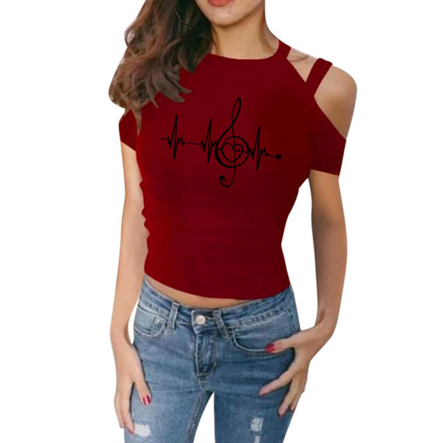 Music Clef Heartbeat Off Shoulder T-shirt