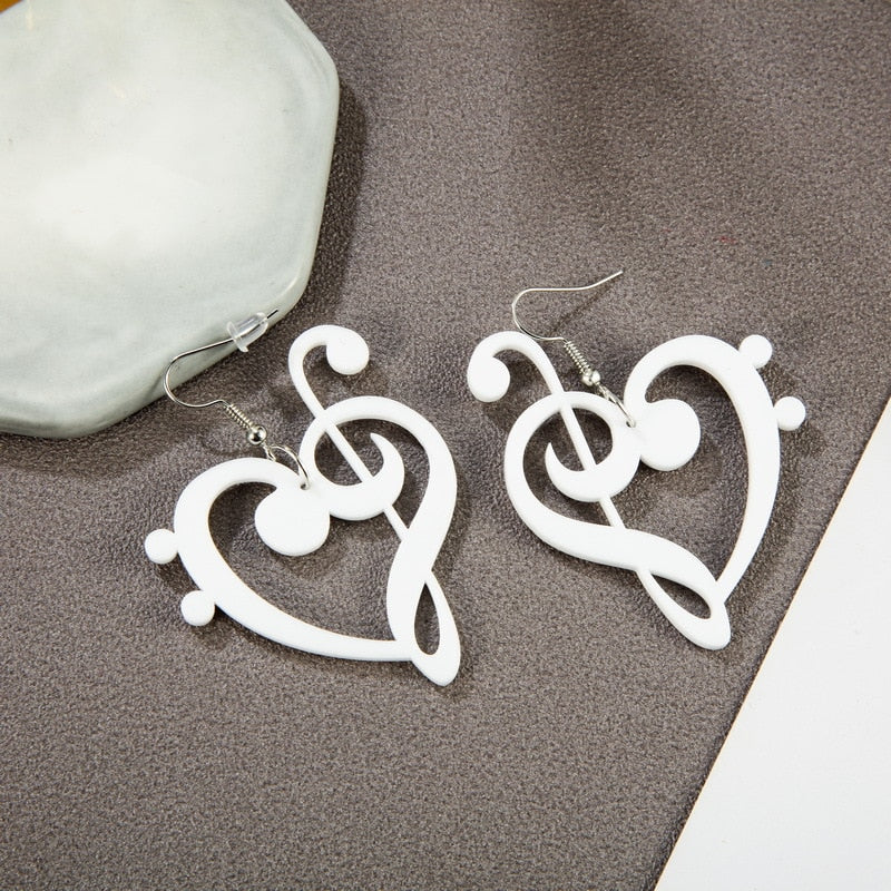B&W Heart Music Notes Earrings