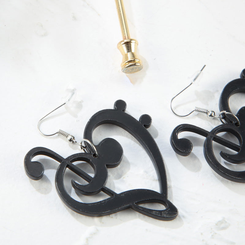 B&W Heart Music Notes Earrings