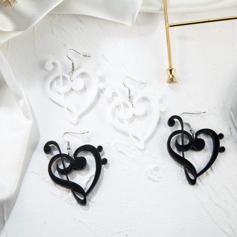 B&W Heart Music Notes Earrings
