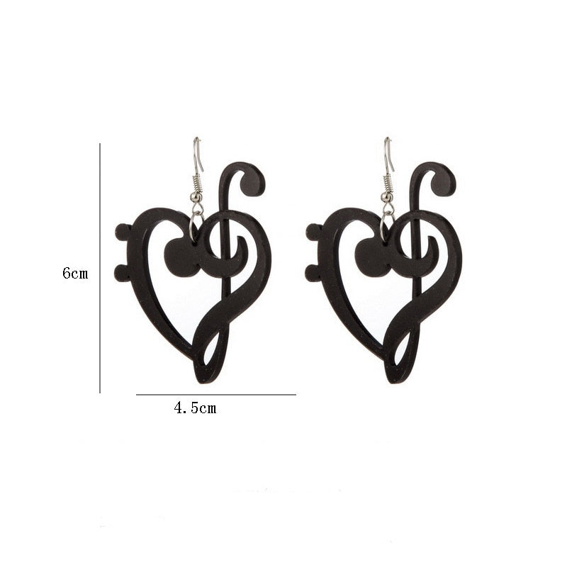 B&W Heart Music Notes Earrings