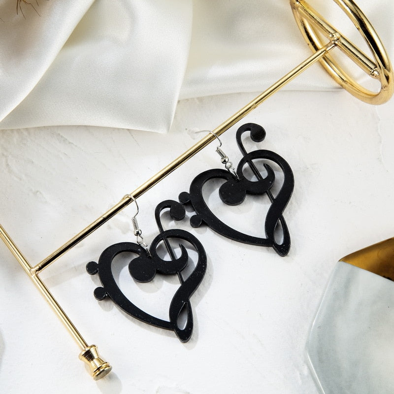 B&W Heart Music Notes Earrings