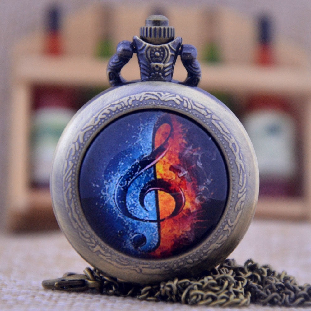 Water-Fire Treble Clef Watch Necklace