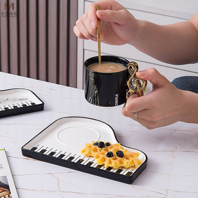 Piano Ceramic Saucer Mug Set