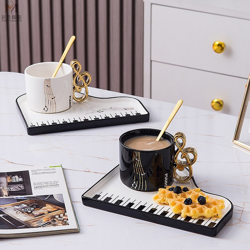 Piano Ceramic Saucer Mug Set