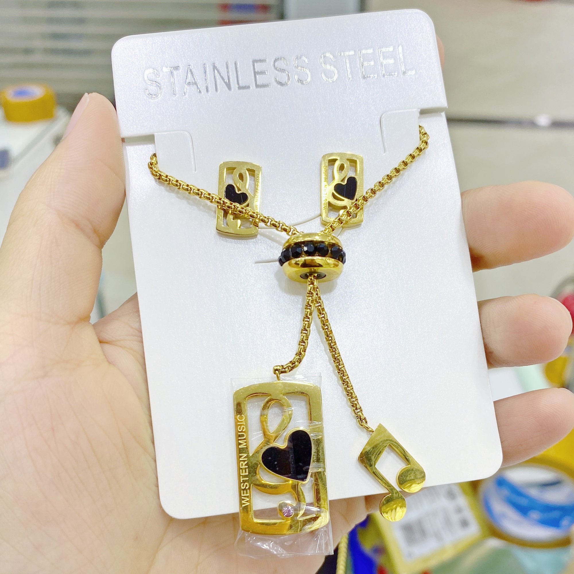 Music Notes Black Heart Jewelry Set