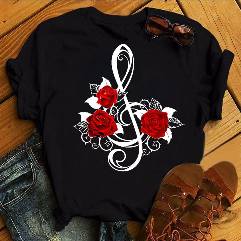 Red Rose Treble Clef T-shirt