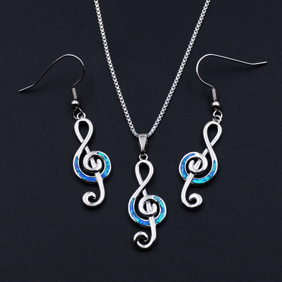 Blue Fire Music Notes Jewelry Set
