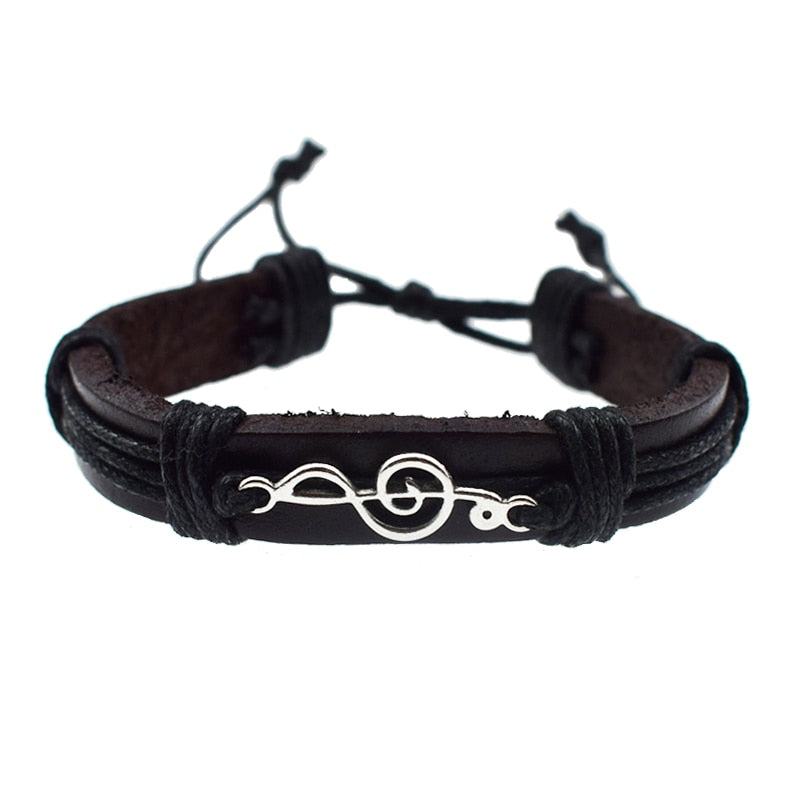 Punk Rock Music Note Leather Bracelet