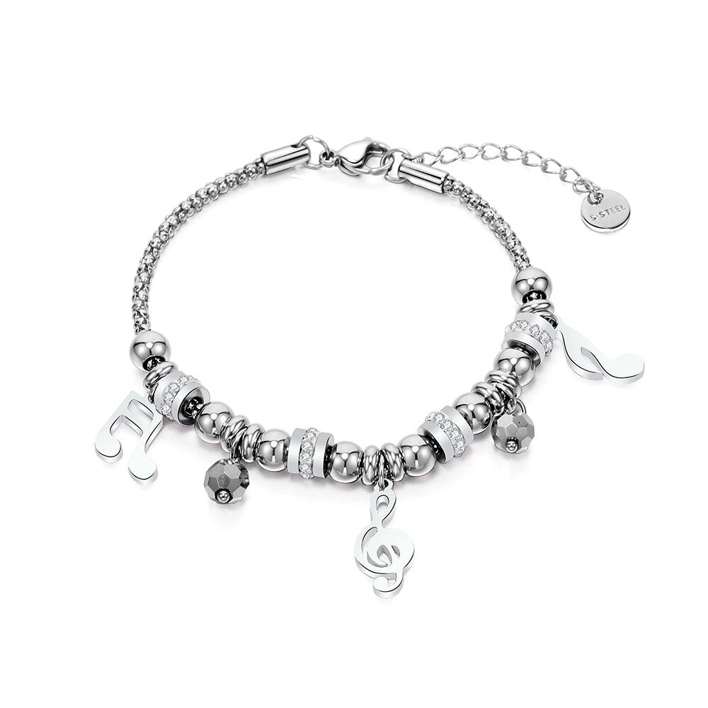 Stainless Steel Music Notes Charms Bracelet