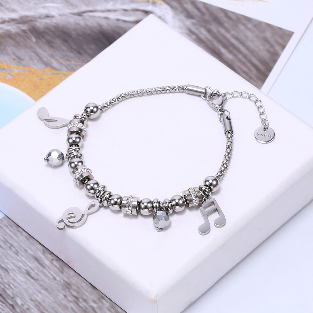 Stainless Steel Music Notes Charms Bracelet
