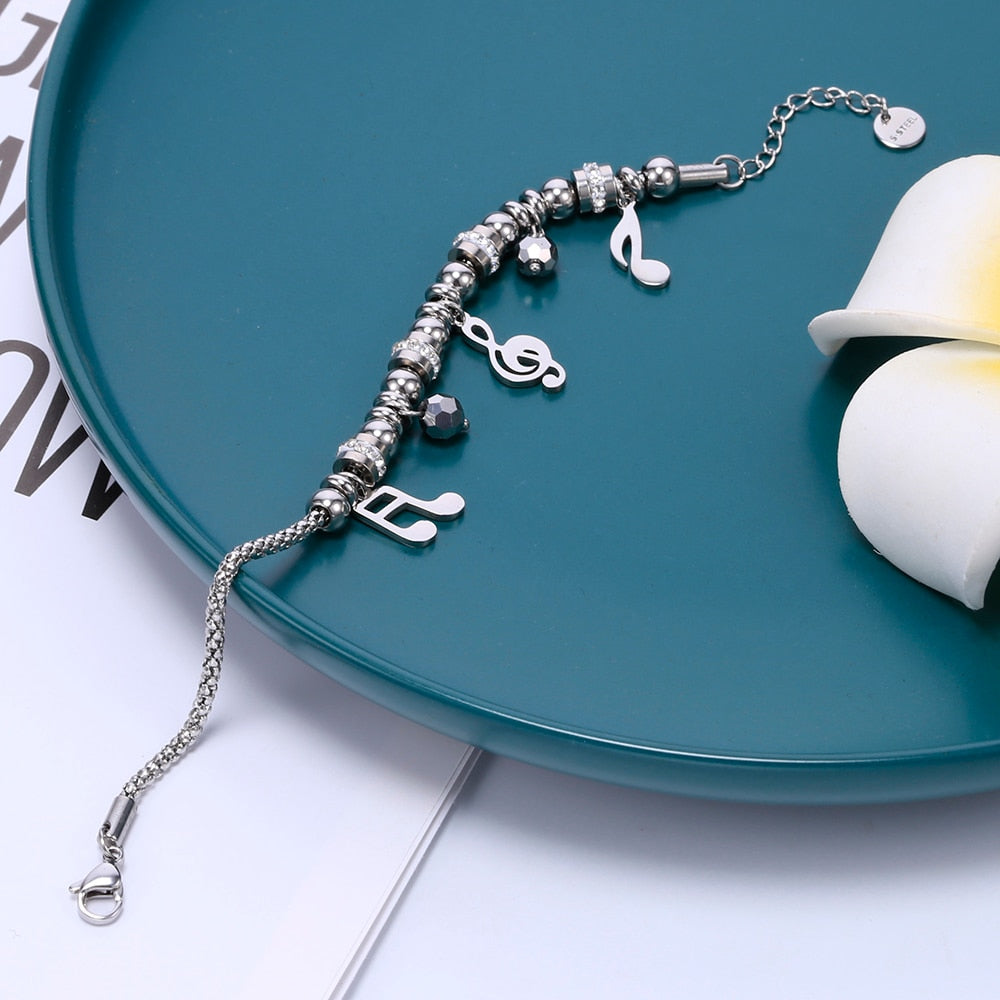 Stainless Steel Music Notes Charms Bracelet