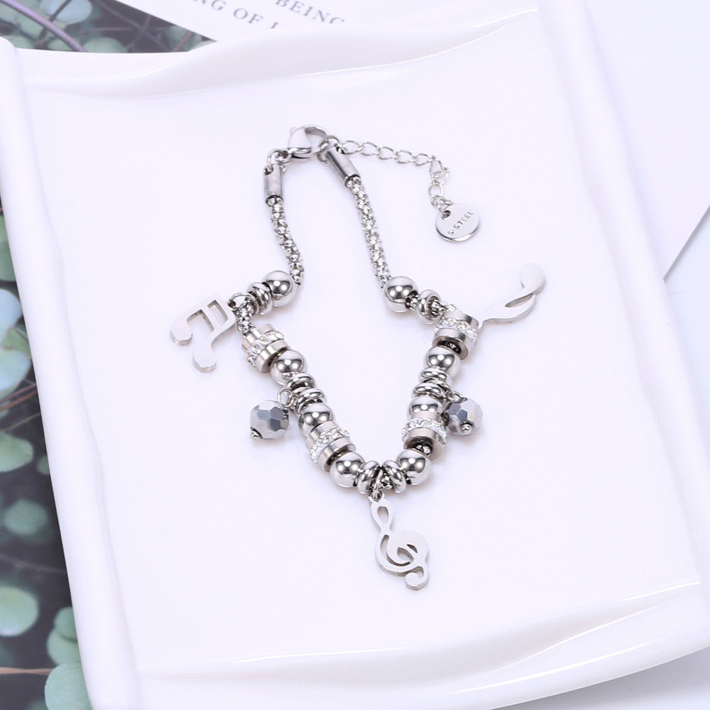 Stainless Steel Music Notes Charms Bracelet