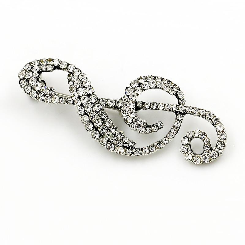 Crystal Music Note Brooch Pin