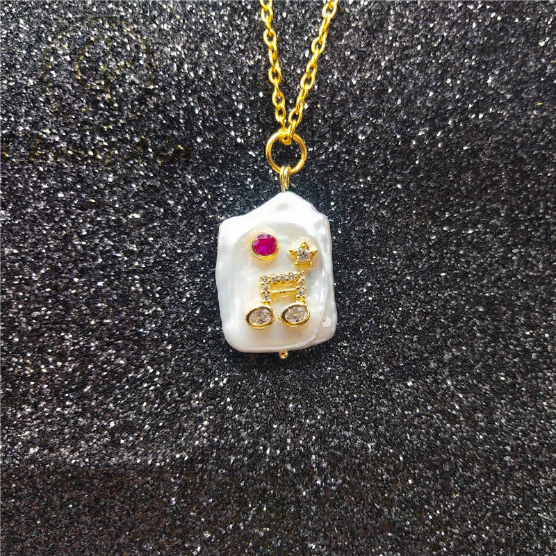 White Peal Music Notes Necklace