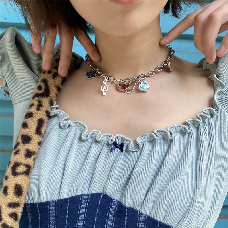 Punk Butterfly Music Notes Necklace