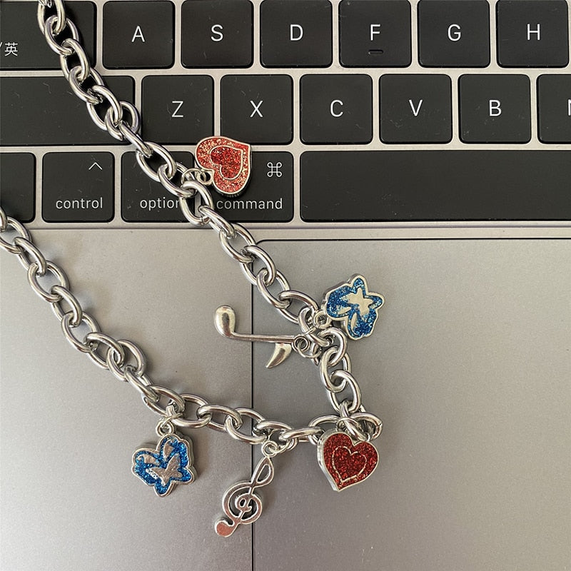 Punk Butterfly Music Notes Necklace