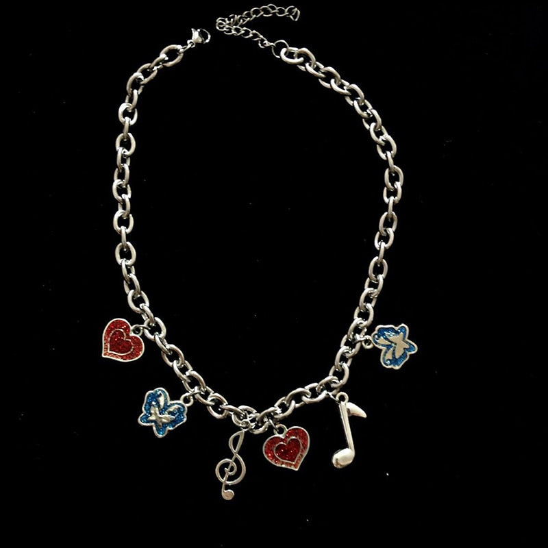 Punk Butterfly Music Notes Necklace