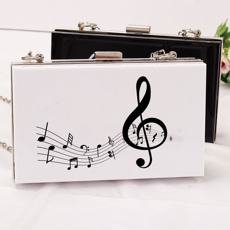 Music Notes White Handbag