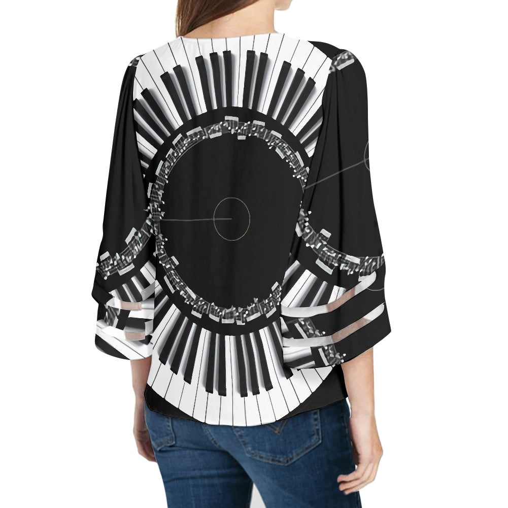 Music Print Chiffon Shirt