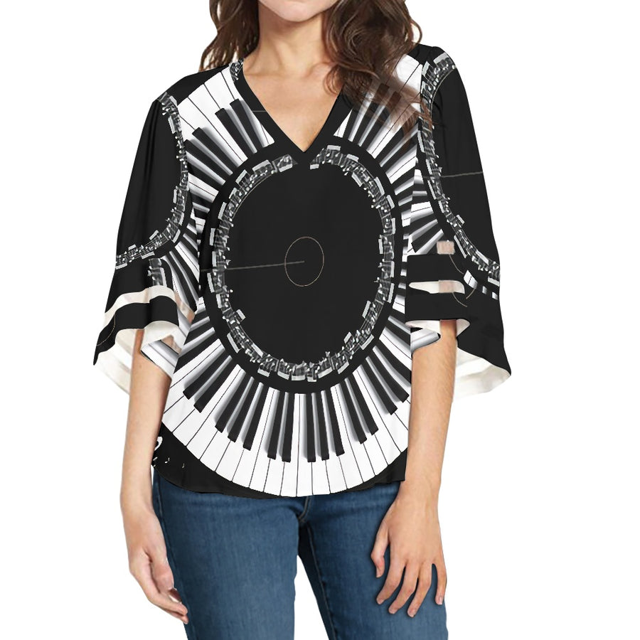 Music Print Chiffon Shirt