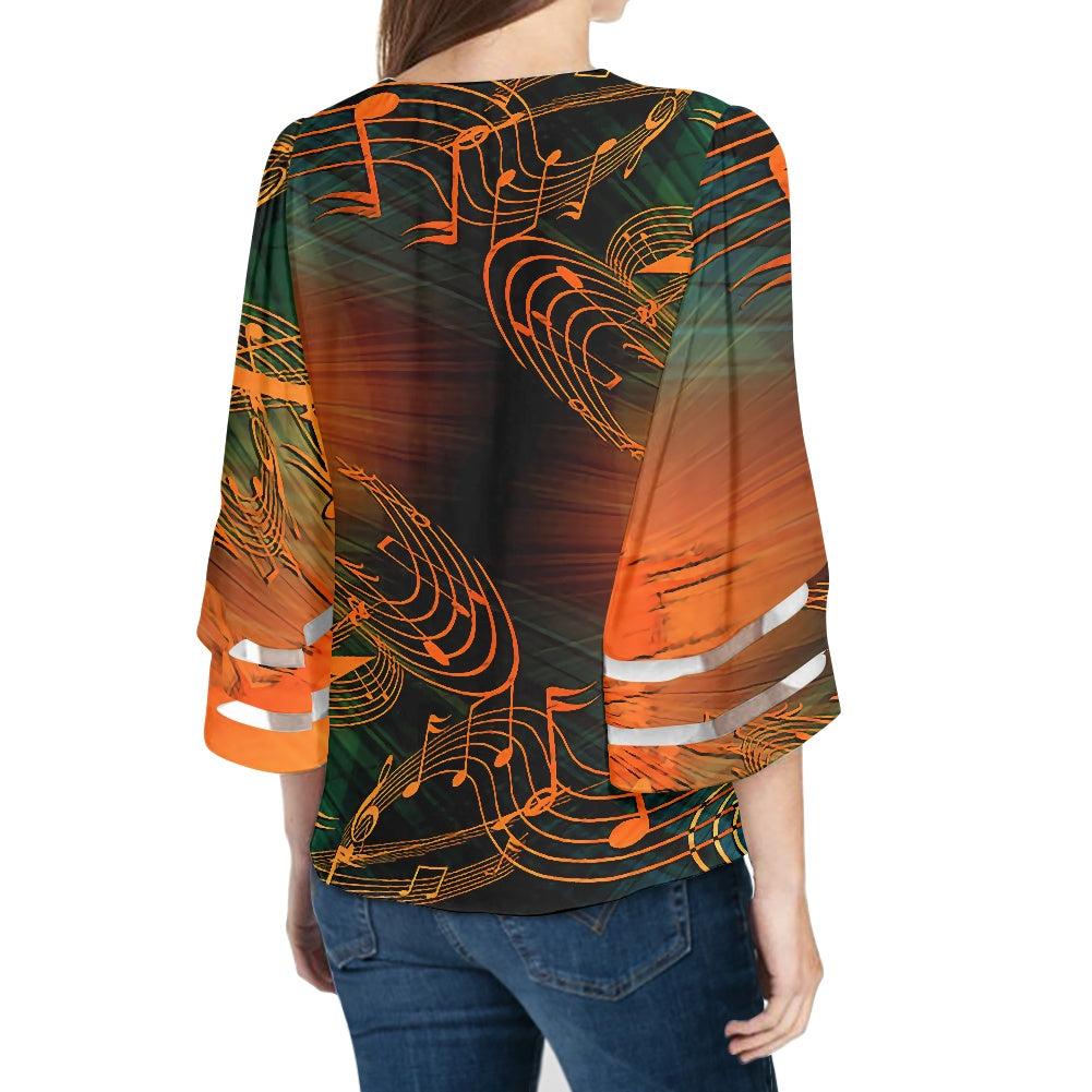 Music Print Chiffon Shirt