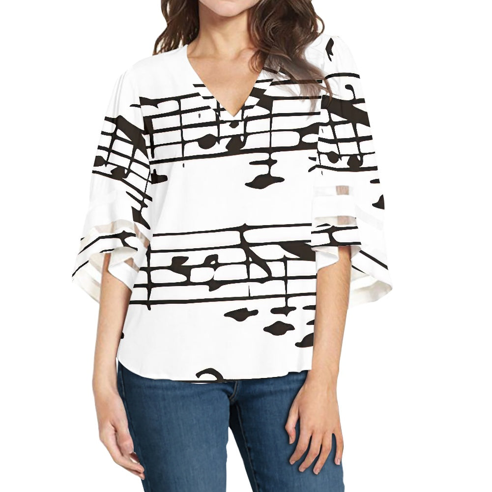 Music Print Chiffon Shirt