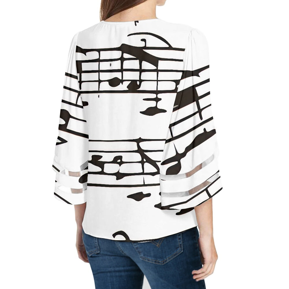 Music Print Chiffon Shirt