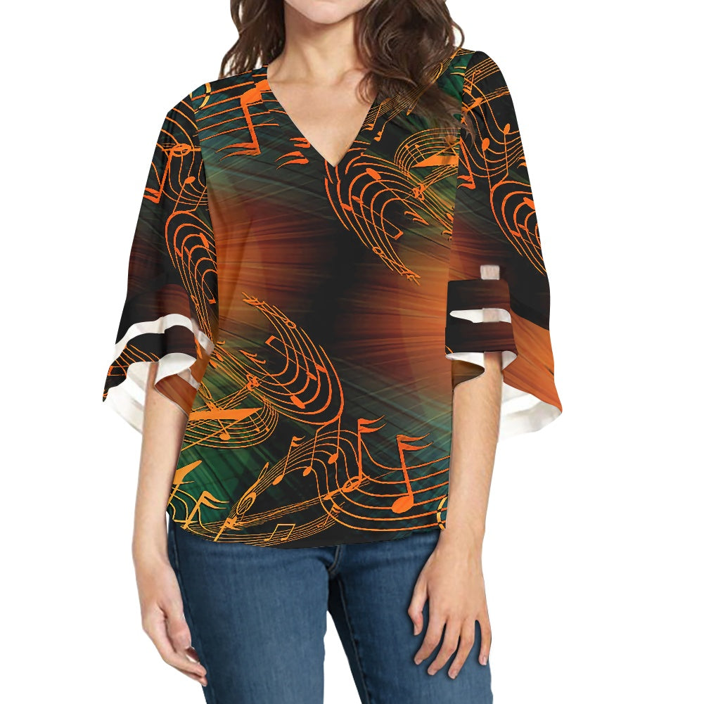 Music Print Chiffon Shirt